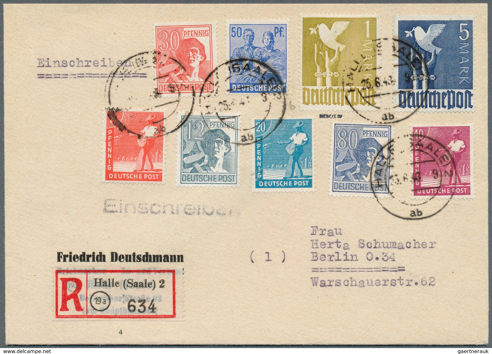 19796 Alliierte Besetzung - Gemeinschaftsausgaben: 1948, 1 Mark Taube Mattbraunoliv Zusammen Mit Anderen W - Other & Unclassified