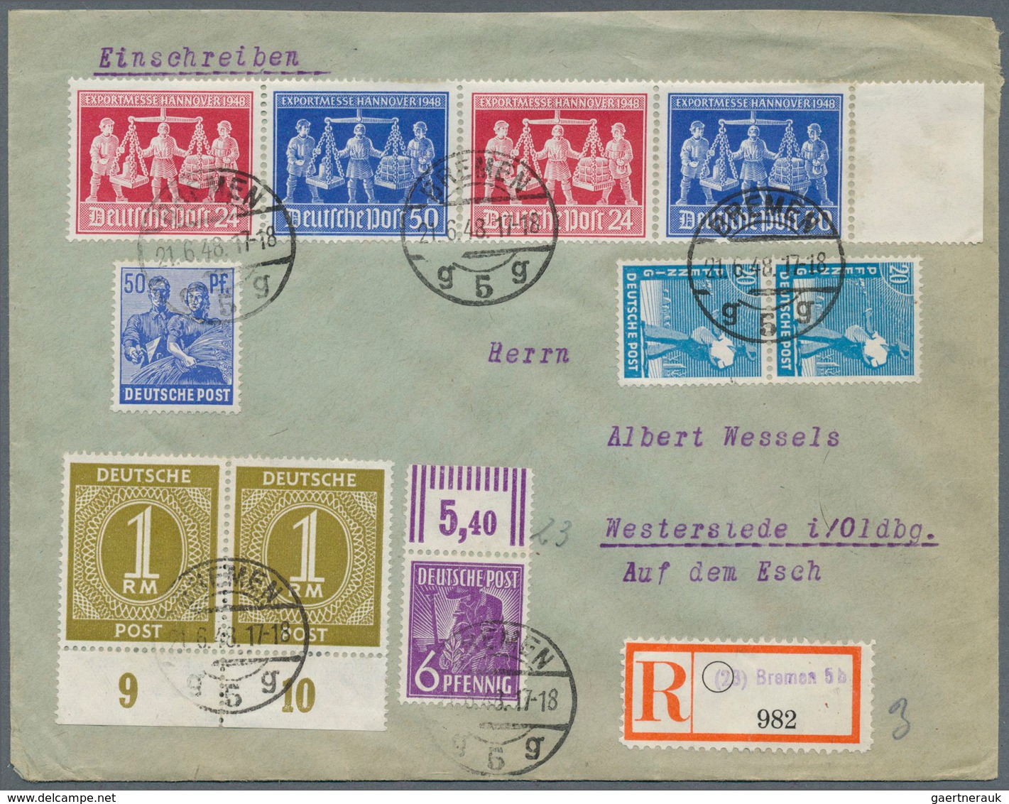 19804 Alliierte Besetzung - Gemeinschaftsausgaben: 1948, Zehnfach-Frankatur, R-Brief Mit Waagrechtem Viere - Sonstige & Ohne Zuordnung