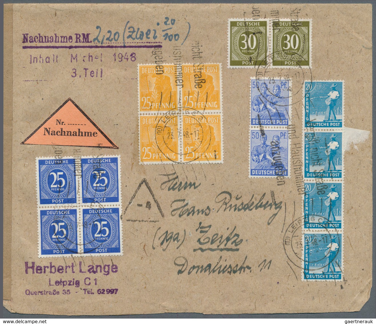 19805 Alliierte Besetzung - Gemeinschaftsausgaben: 1948, Zehnfach-Frankatur, 560 Pfennig Auf Nachnahme Bel - Other & Unclassified