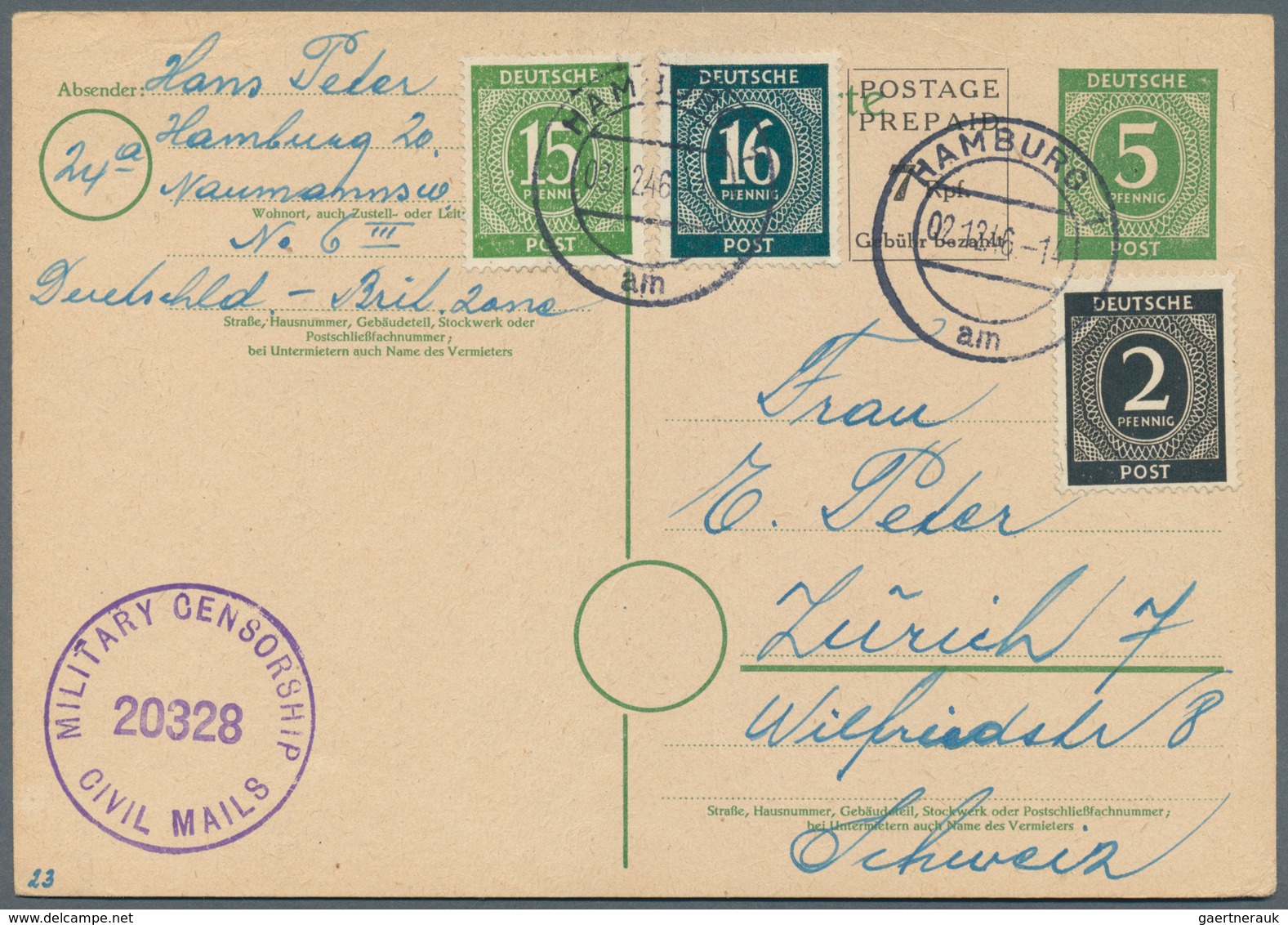 19809 Alliierte Besetzung - Ganzsachen: 1946, Postkarte 7 Pf Schwarz Neben 5 Pf Grün (auf P 950), Mit Zfr - Other & Unclassified