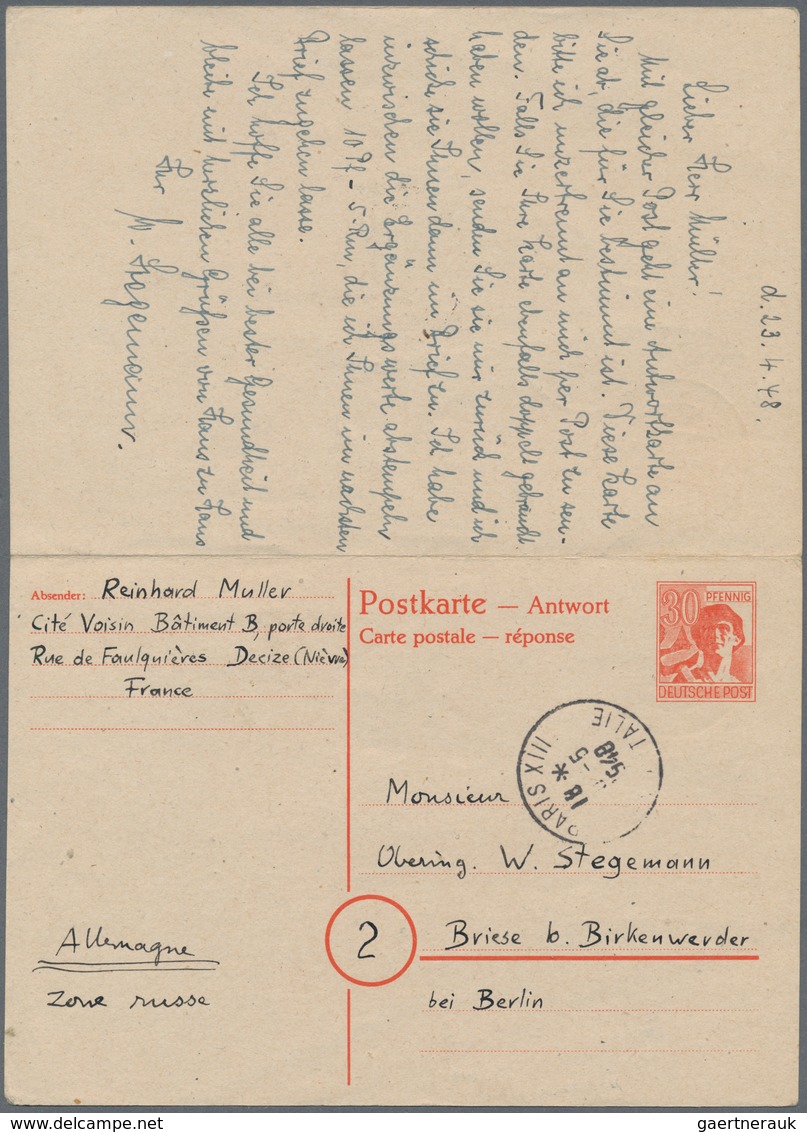 19811 Alliierte Besetzung - Ganzsachen: 1948, 30 Pf Arbeiter Antwortdoppelkarte Zusammenhängend Mit Bedarf - Other & Unclassified