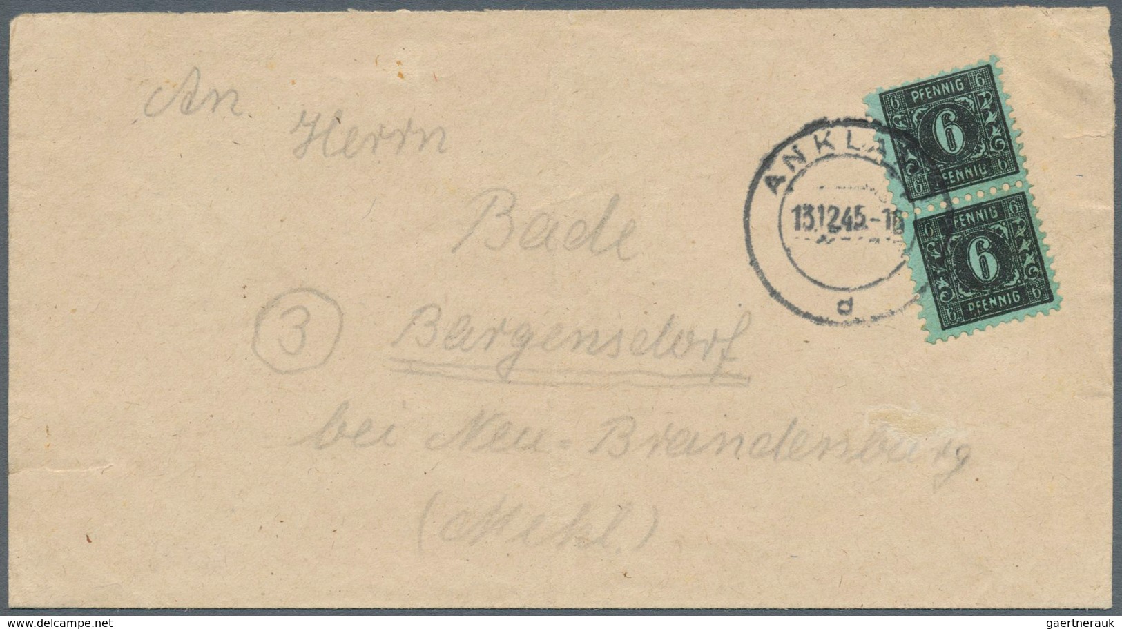 19823 Sowjetische Zone - Mecklenburg-Vorpommern: 1945, 6 Pf Schwarz Auf Maigrün, Senkr. Paar Als Portogere - Other & Unclassified