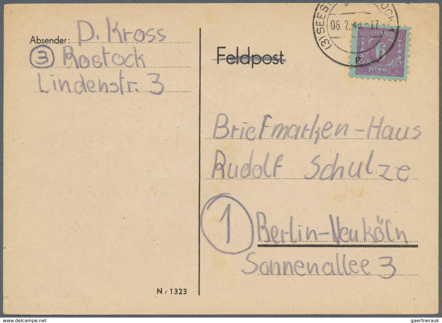 19829 Sowjetische Zone - Mecklenburg-Vorpommern: 1945, 6 Pf Grauviolett A. Hellbläulichgraugrün, Portogere - Other & Unclassified