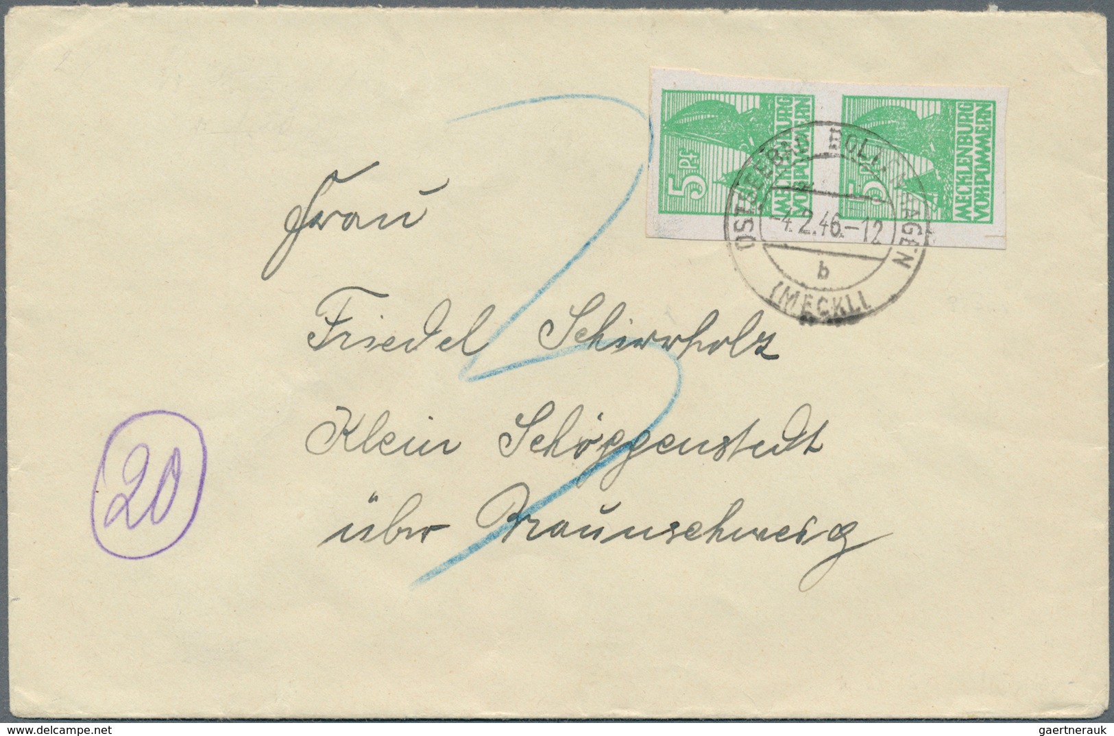 19855 Sowjetische Zone - Mecklenburg-Vorpommern: 1946, 5 Pf Smaragdgrün Auf Kreidepapier, Senkr. Paar Als - Other & Unclassified