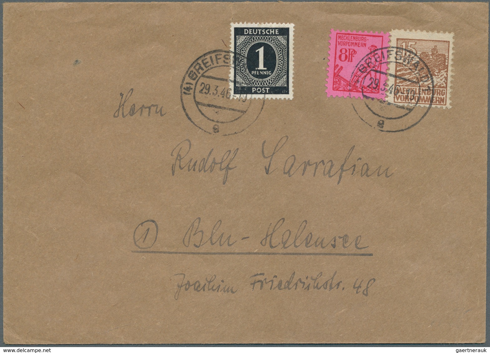 19866 Sowjetische Zone - Mecklenburg-Vorpommern: 1946, Fernbrief Ab (4) GREIFSWALD 1 - 29.6.46 Frankiert M - Other & Unclassified