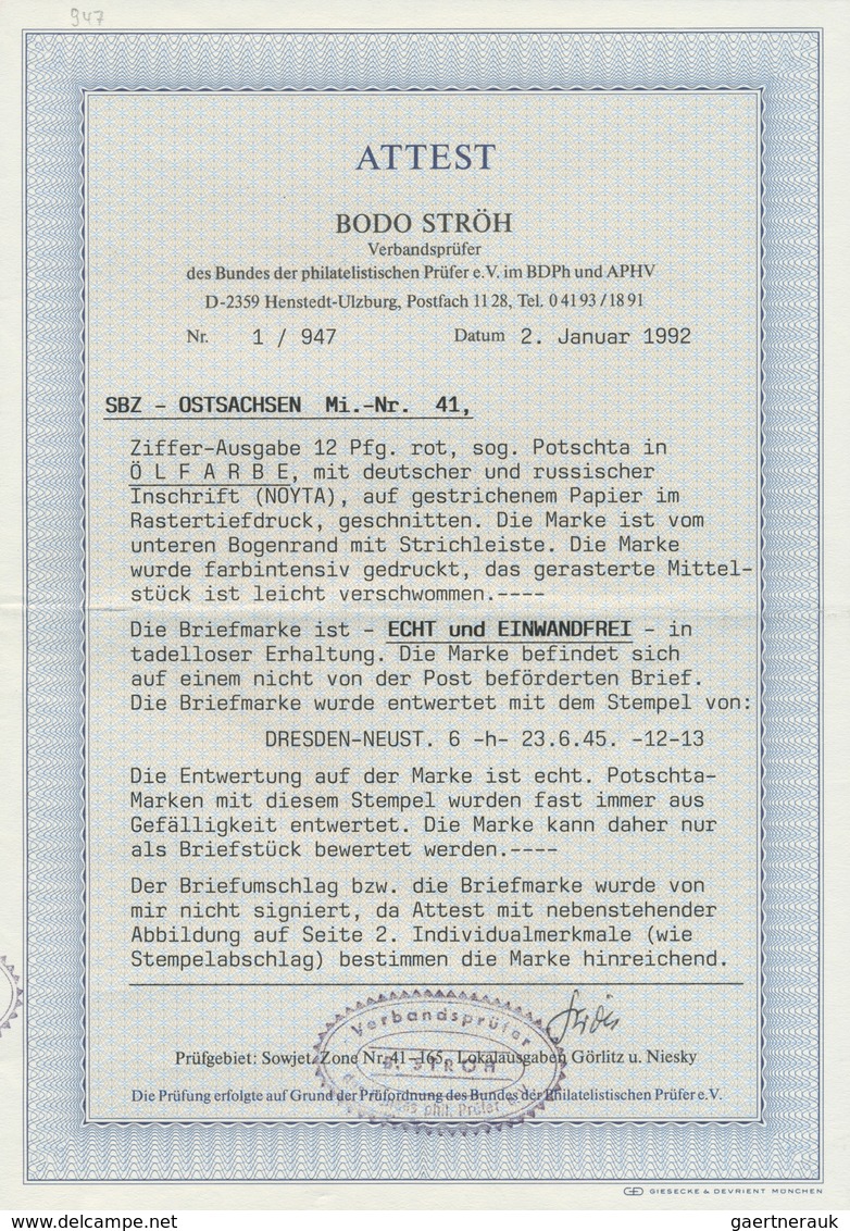 19879 Sowjetische Zone - Ost-Sachsen: 1945, 12 Pfg. Ziffer, Luxus-Unterrandstück, Glasklar Mit Gefälligkei - Other & Unclassified