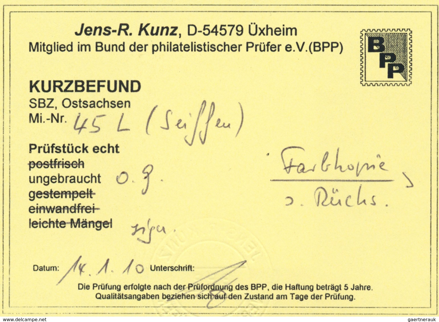 19889 Sowjetische Zone - Ost-Sachsen: 1945, Ziffer 5 Pf, 10 Pf, 20 Pf und 40 Pf mit nachträglichem, unrege