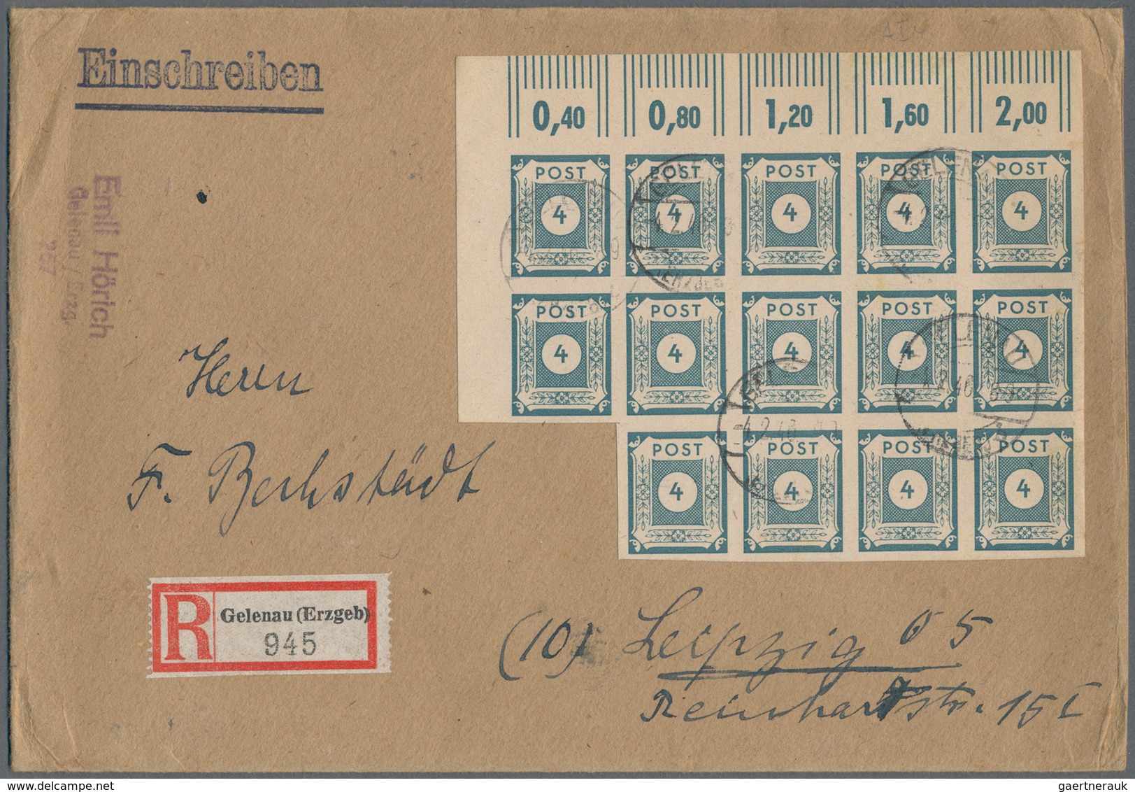 19922 Sowjetische Zone - Ost-Sachsen: 1945, 4 Pf Dkl'graublau, Block Mit 14 Marken Aus Der Li. Oberen Boge - Other & Unclassified