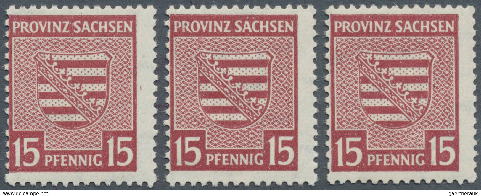 19961 Sowjetische Zone - Provinz Sachsen: 1945, 15 Pfg. Provinzwappen, Wz Stufen Fallend, 3 Stck, 1x Gepr. - Other & Unclassified