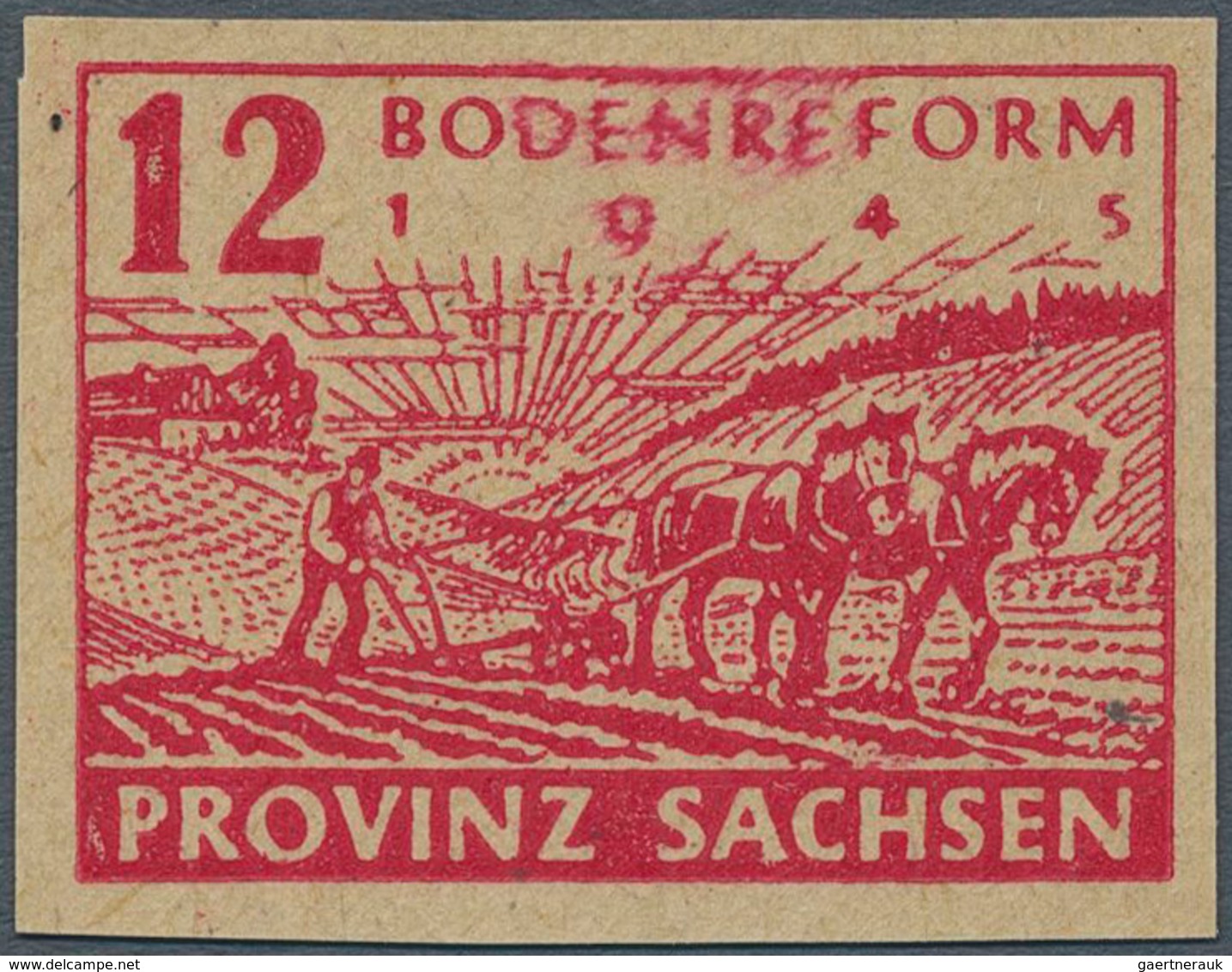 19964 Sowjetische Zone - Provinz Sachsen: 1945, Bodenreform 12 Pf., Geschnitten Mit Druck Auf Der Gummisei - Other & Unclassified