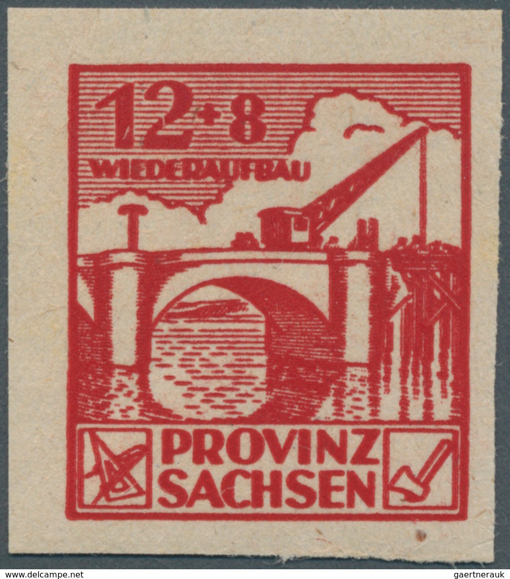 19965 Sowjetische Zone - Provinz Sachsen: 12 Pfg. Geschnitten In Guter Farbe Dunkelrot Mit DOPPELDRUCK. Ex - Other & Unclassified