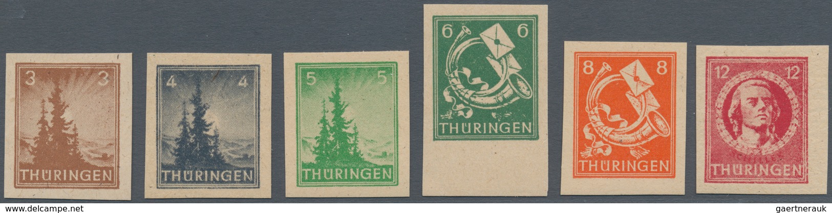 19966 Sowjetische Zone - Thüringen: 1945, 3 Pfg. - 12 Pfg. Ungezähnt Postfrisch, Dabei 3 Und 4 Pfg. Mit Sp - Other & Unclassified