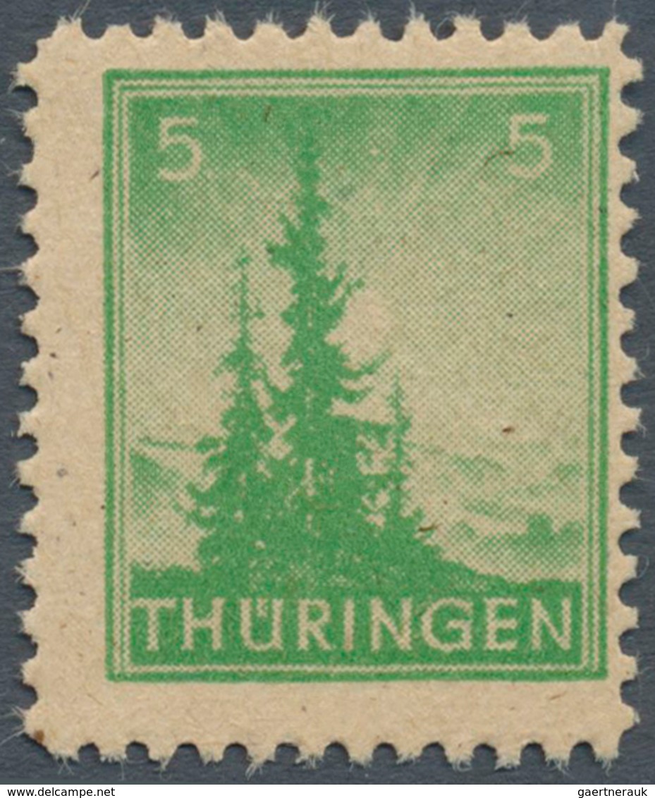 19969 Sowjetische Zone - Thüringen: 1945, Freimarke 5 Pfg. Dunkelsmaragdgrün, Sehr Seltenes Papier Z2 Mit - Other & Unclassified