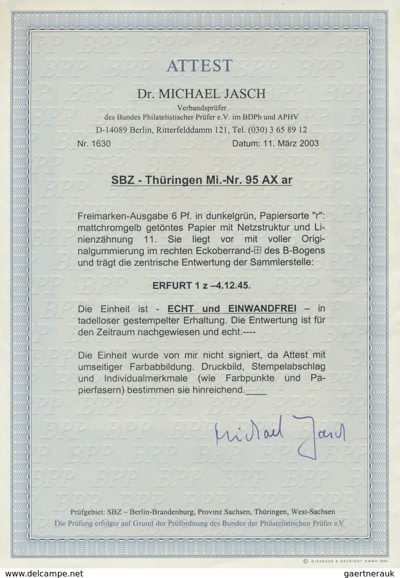 19971 Sowjetische Zone - Thüringen: 1945, 6 (Pf) Posthorn Im Viererblock Aus Der Rechten Oberen Bogenecke - Other & Unclassified