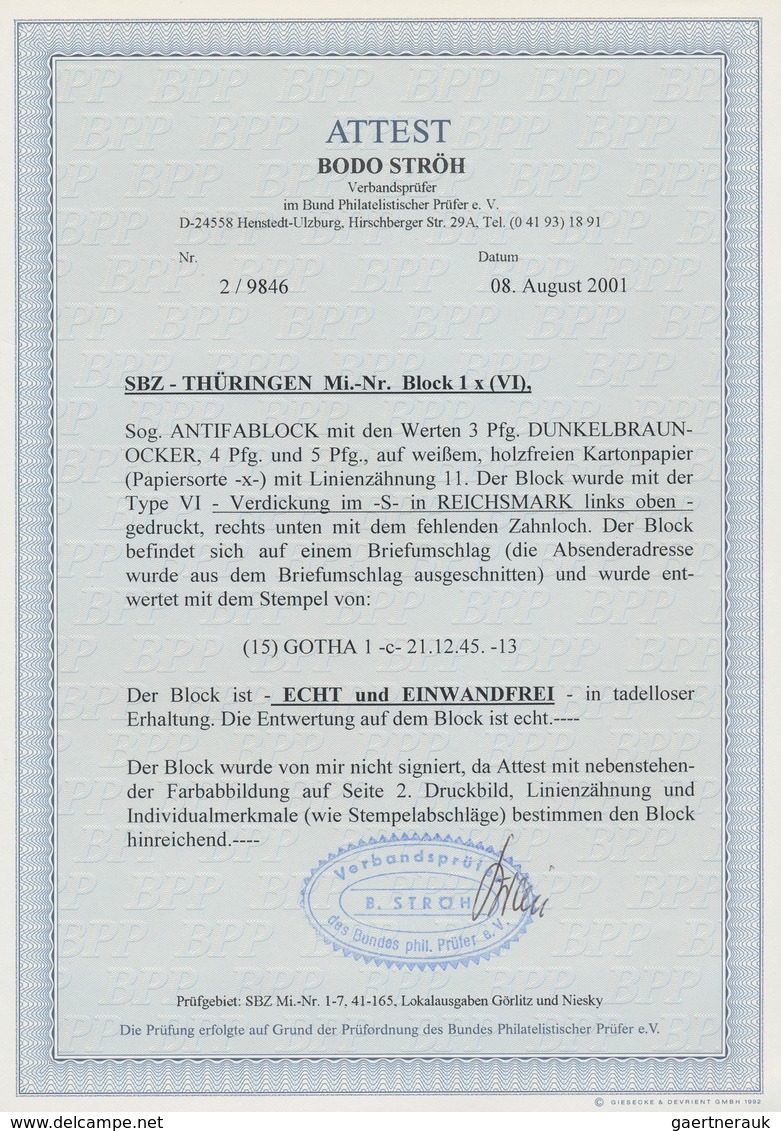 19986 Sowjetische Zone - Thüringen: 1945, Sog. Antifablock Mit Den Werten 3 Pf Dunkelbraunocker, 4 Pf Und - Other & Unclassified