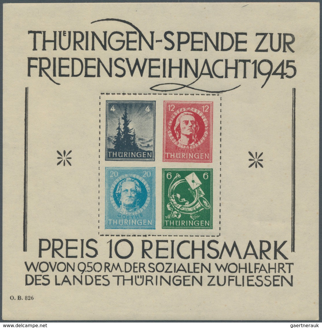 19992 Sowjetische Zone - Thüringen: 1945, Weihnachts-Block (Type III) Auf Weissem Holzfreiem Kartonpapier - Other & Unclassified