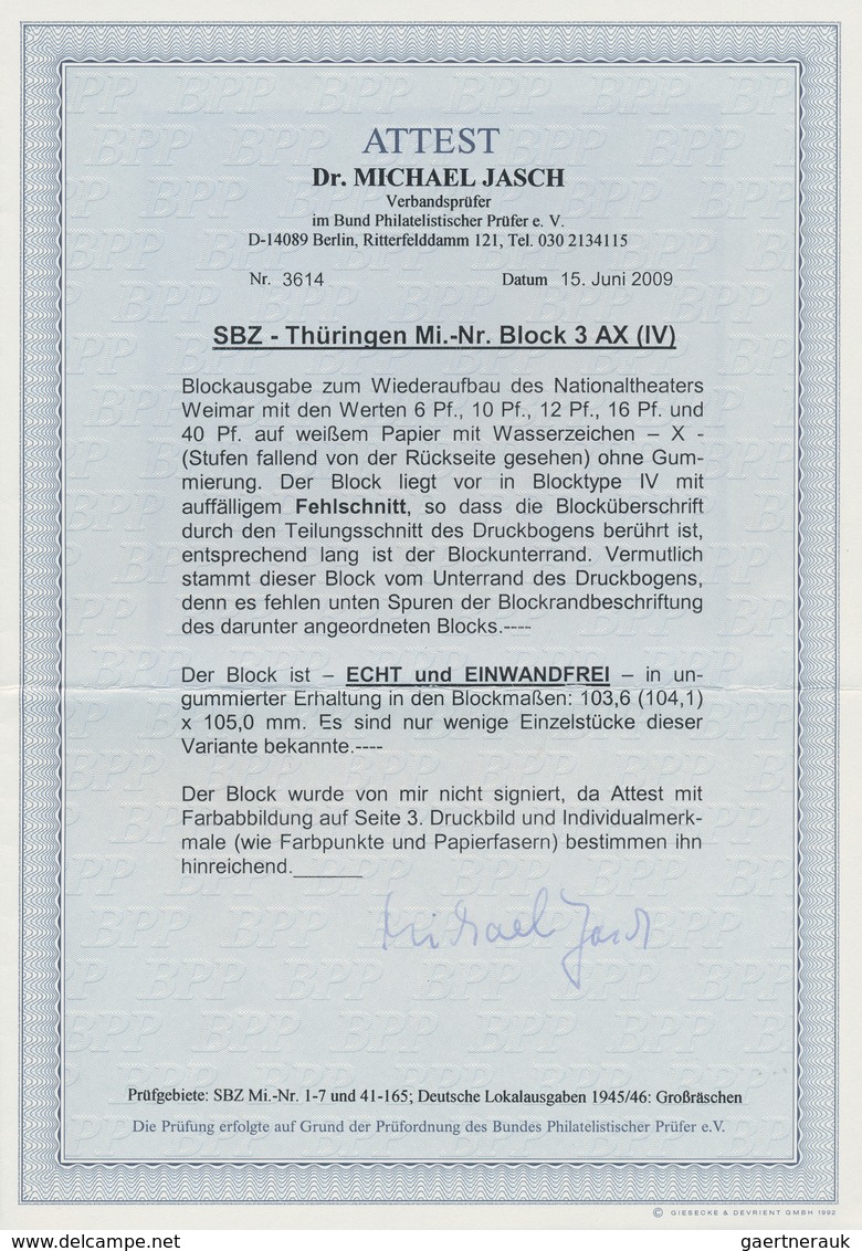 19998 Sowjetische Zone - Thüringen: 1946, Theaterblock Auf Weißem Papier Mit Wasserzeichen X Ohne Gummieru - Other & Unclassified