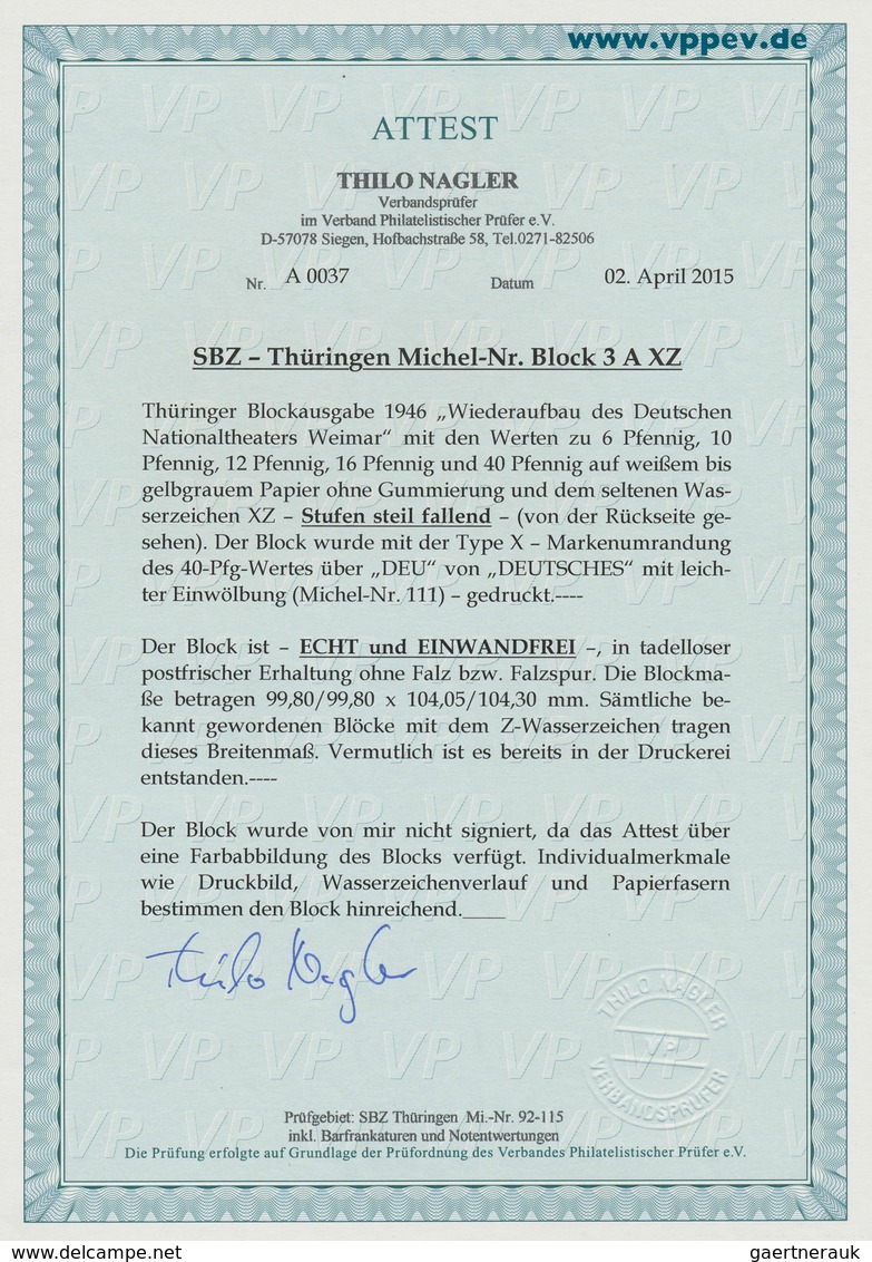 20002 Sowjetische Zone - Thüringen: 1946, Theaterblock Mit Wz. XZ "Stufen Steil Fallend" (von Der Rückseit - Other & Unclassified