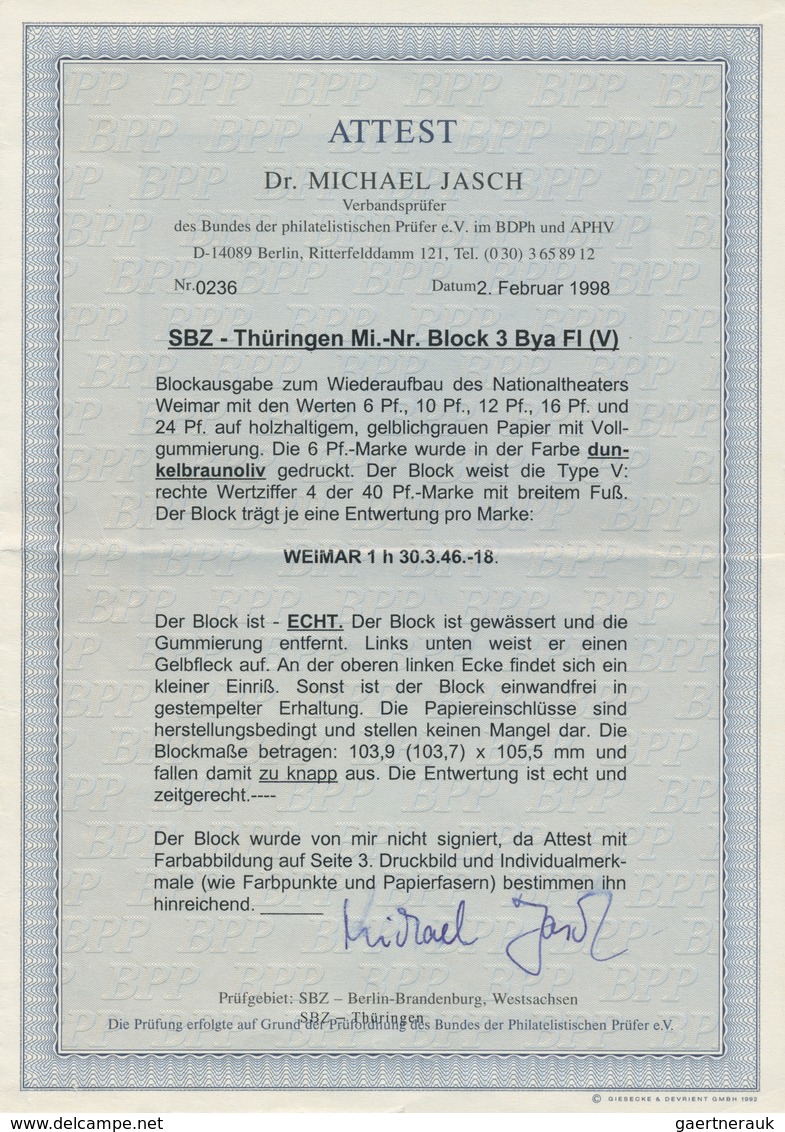 20017 Sowjetische Zone - Thüringen: 1946, Theaterblock Durchstochen Auf Gelblichgrauem Papier Mit 6 Pfg. I - Other & Unclassified