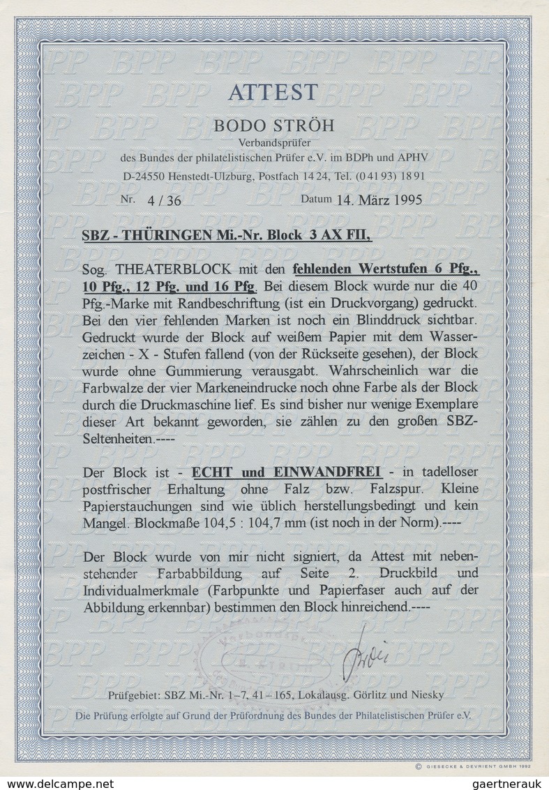 20019 Sowjetische Zone - Thüringen: 1946, Theaterblock Mit Fehlenden Wertstufen 6 Pf, 10 Pf, 12 Pf Und 16 - Other & Unclassified