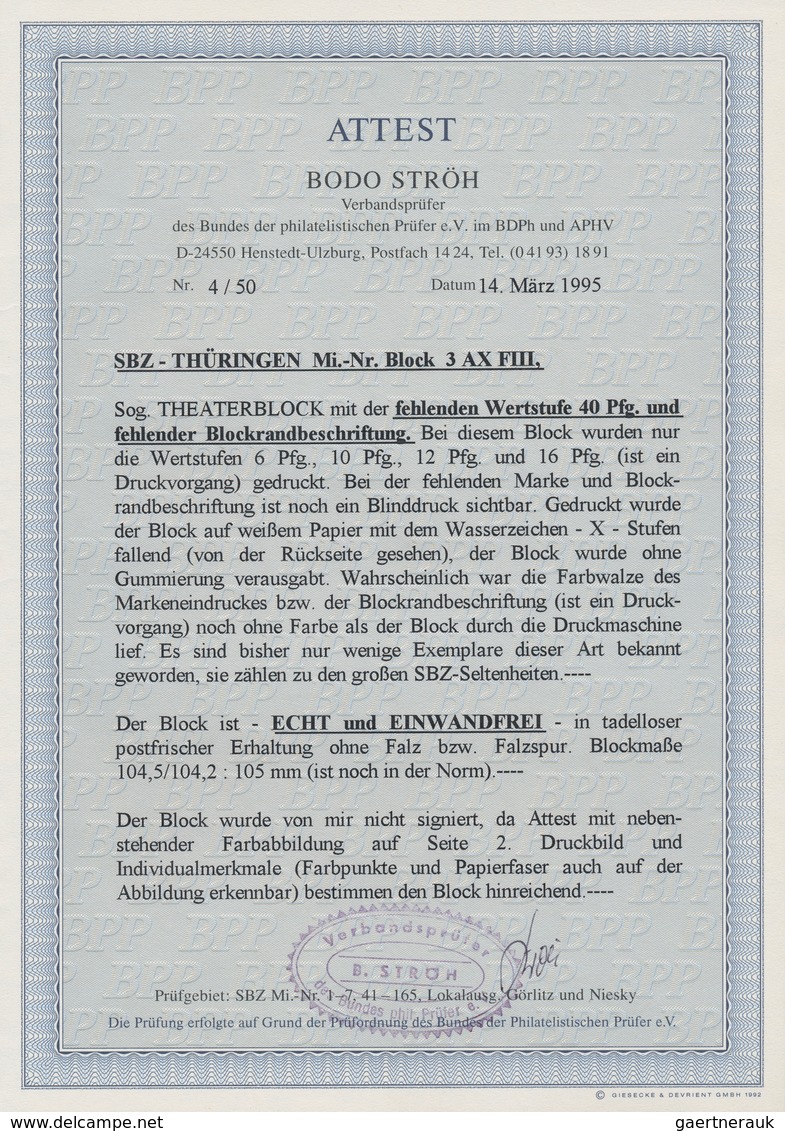 20022 Sowjetische Zone - Thüringen: 1946, Theaterblock Mit Fehlender Wertstufe 40 Pf, Fehlender Blockbesch - Other & Unclassified