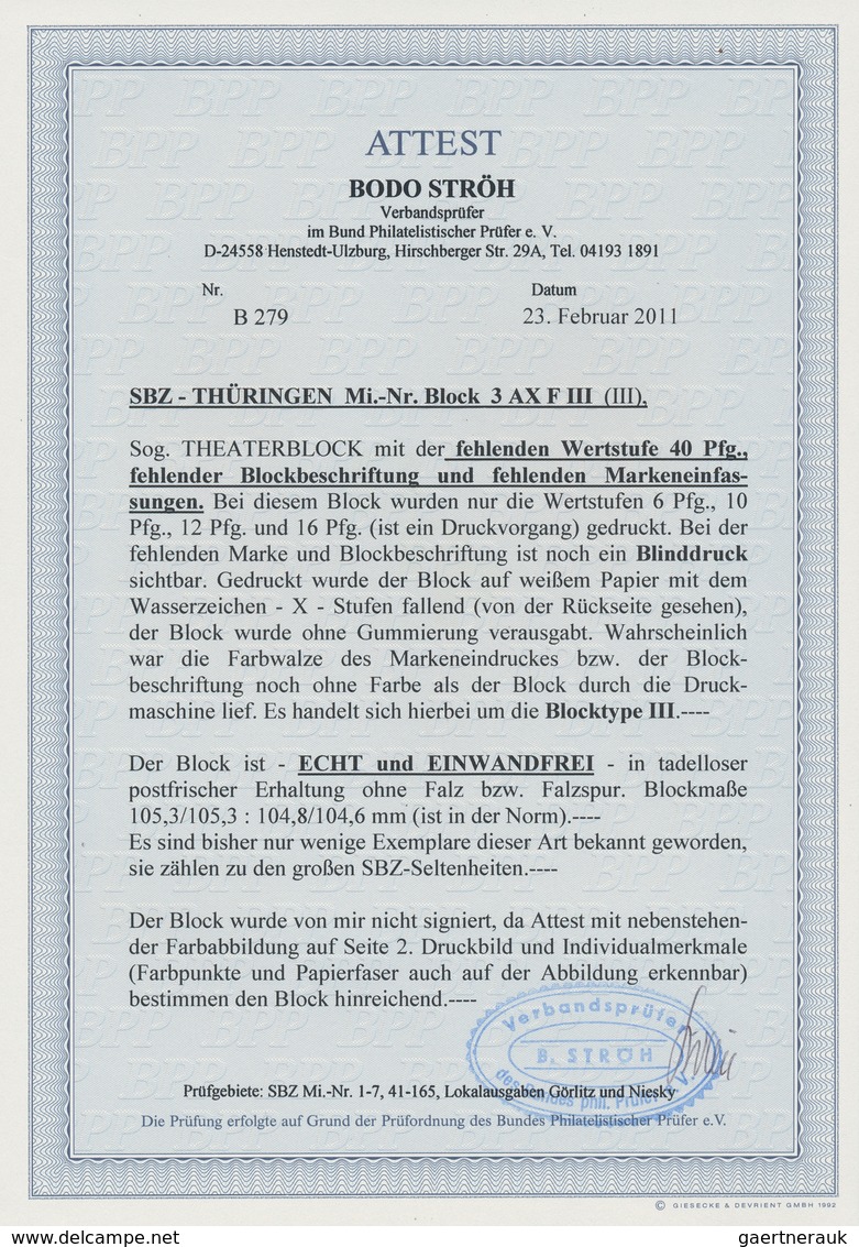 20023 Sowjetische Zone - Thüringen: 1946, Theaterblock Mit Fehlender Wertstufe 40 Pf, Fehlender Blockbesch - Other & Unclassified