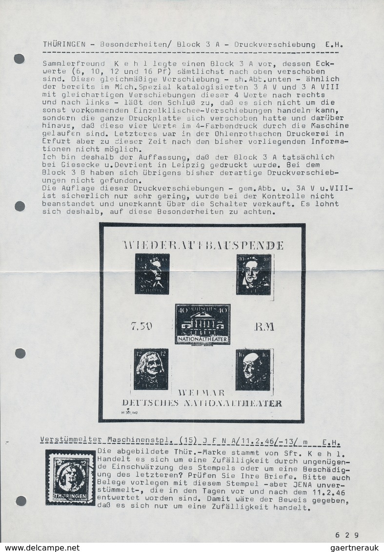 20025 Sowjetische Zone - Thüringen: 1946, Theaterblock Auf Weißem Papier Mit Wasserzeichen X Ohne Gummieru - Other & Unclassified