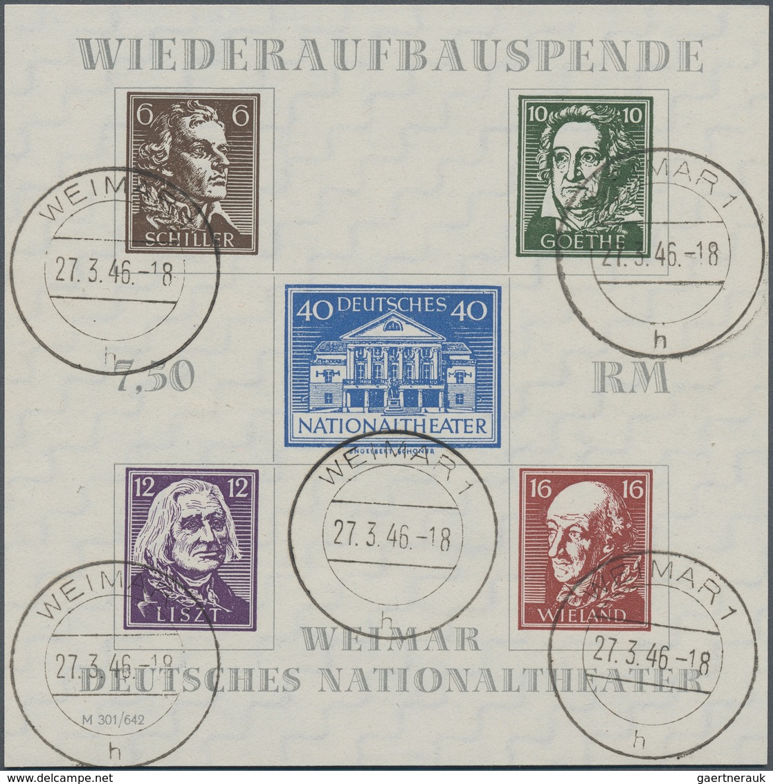 20028 Sowjetische Zone - Thüringen: 1946, Theaterblock Mit Wz. XZ "Stufen Flach Fallend" (von Der Rückseit - Other & Unclassified