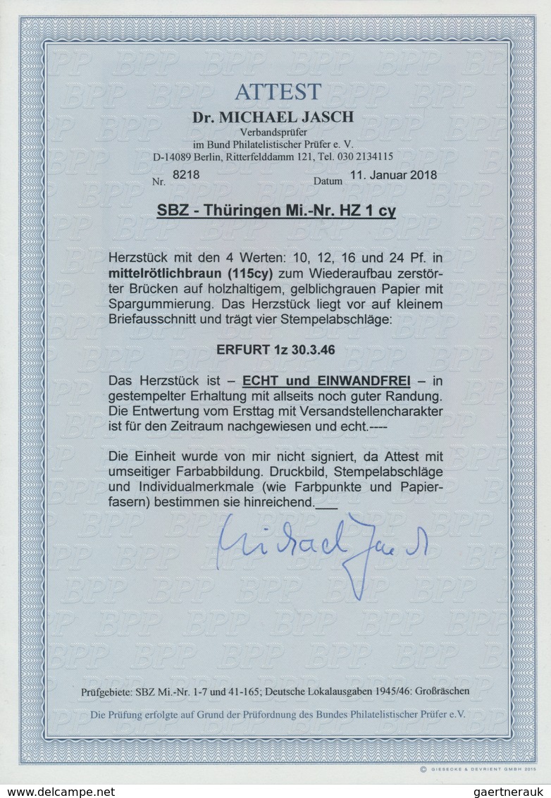 20055 Sowjetische Zone - Thüringen: 1945, Brückenbau, Sog. Großes Herzstück Mit Den Werten 10, 12, 16 Und - Other & Unclassified