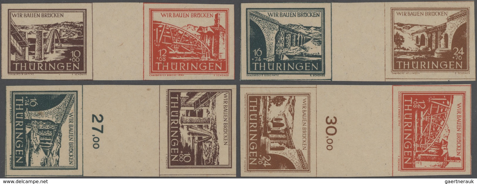 20056 Sowjetische Zone - Thüringen: 1946: Senkrechte Und Waagerechte "Zwischenstegpaare" Auf Dünnem Papier - Other & Unclassified