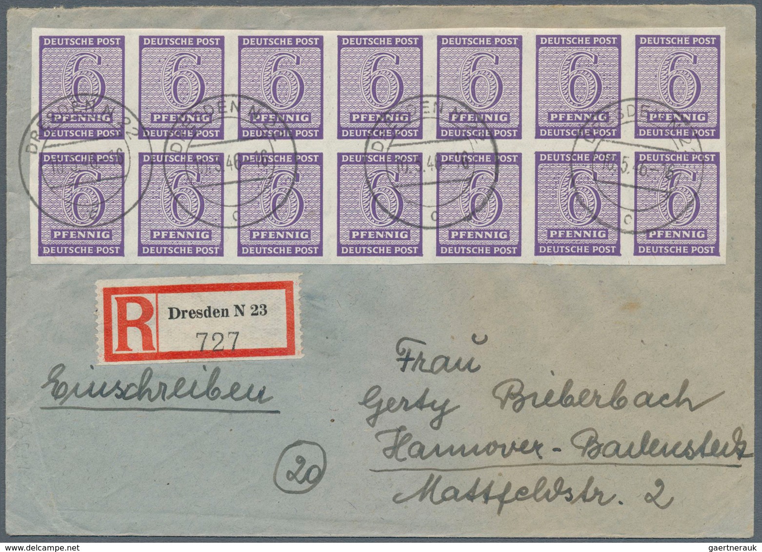 20065 Sowjetische Zone - West-Sachsen: 1945, 6 Pf Grauviolett, 14er-Block Als Sehr Attraktive Portogerecht - Other & Unclassified