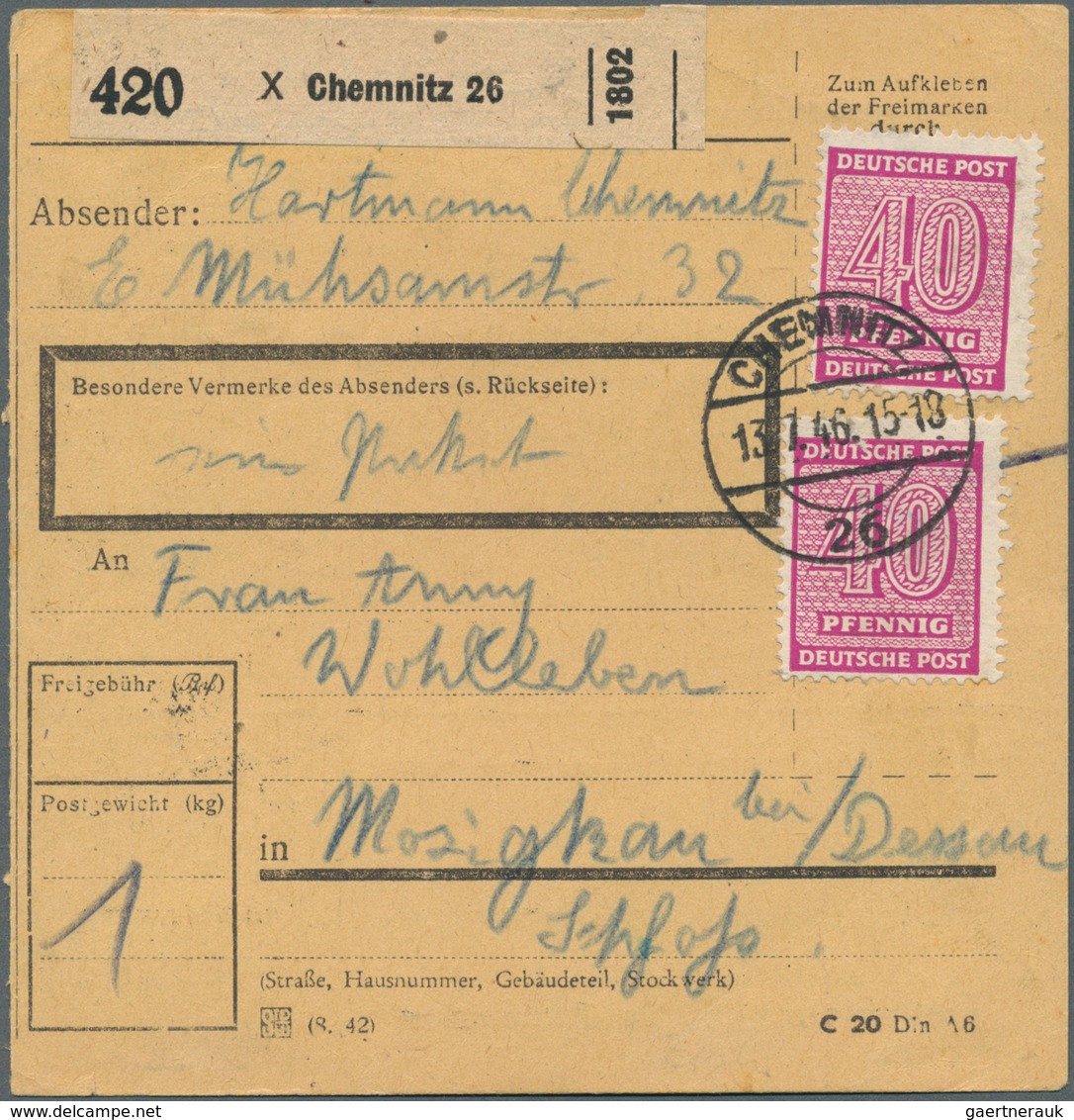 20085 Sowjetische Zone - West-Sachsen: 1945, 2 X 40 Pf Rotlila, Portogerechte MeF Auf Paketkarte Von Chemn - Other & Unclassified