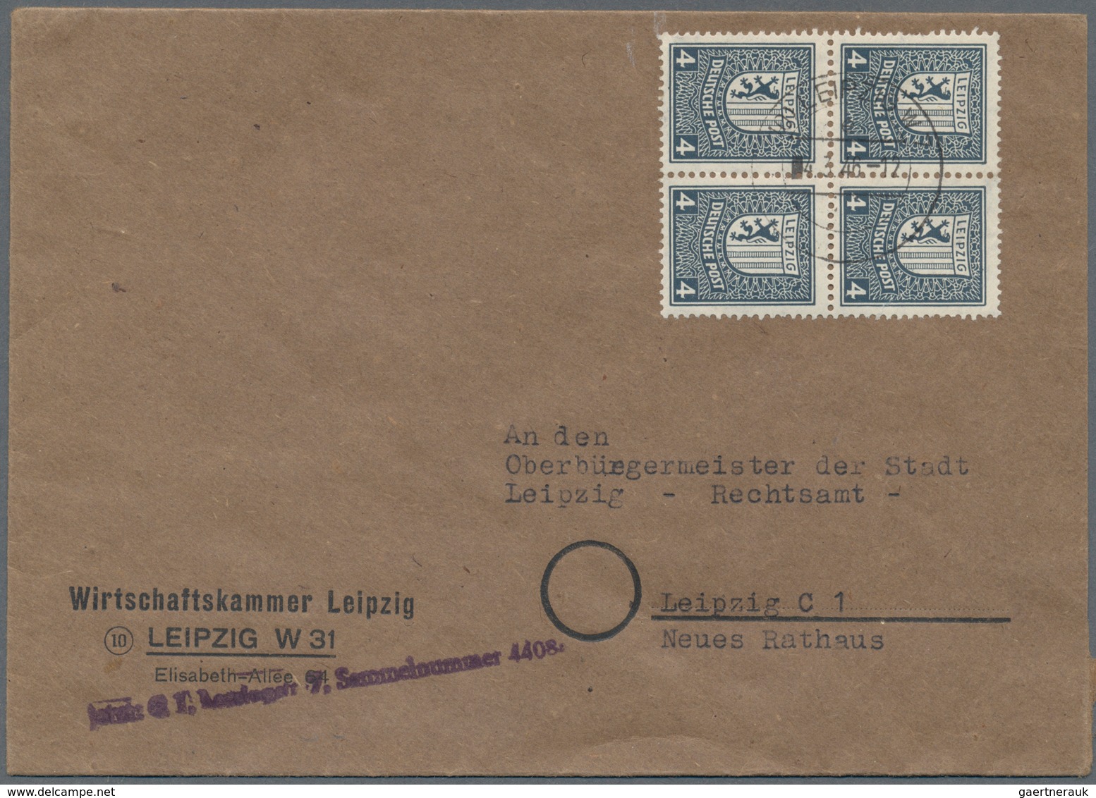 20092 Sowjetische Zone - West-Sachsen: 1946, 4 Pf Schwarzgraublau, 4er-Block Als Portogerechte MeF Auf Ort - Other & Unclassified