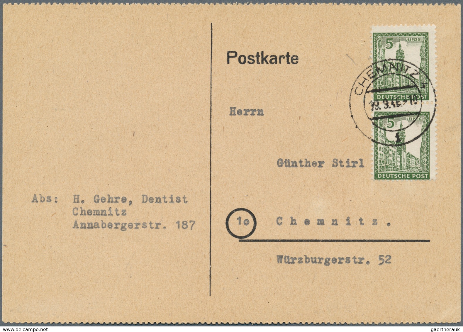 20093 Sowjetische Zone - West-Sachsen: 1946, 5 Pf Schwärzlicholivgrün, Senkr. Paar Als Portogerechte MeF A - Other & Unclassified