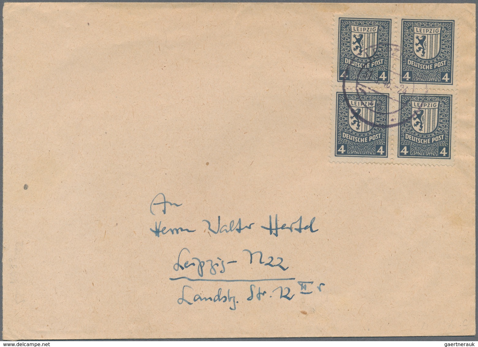 20098 Sowjetische Zone - West-Sachsen: 1946, 4 Pf Schwärzlichgraublau, Waager. 3er-Streifen Auf Postkarte - Autres & Non Classés
