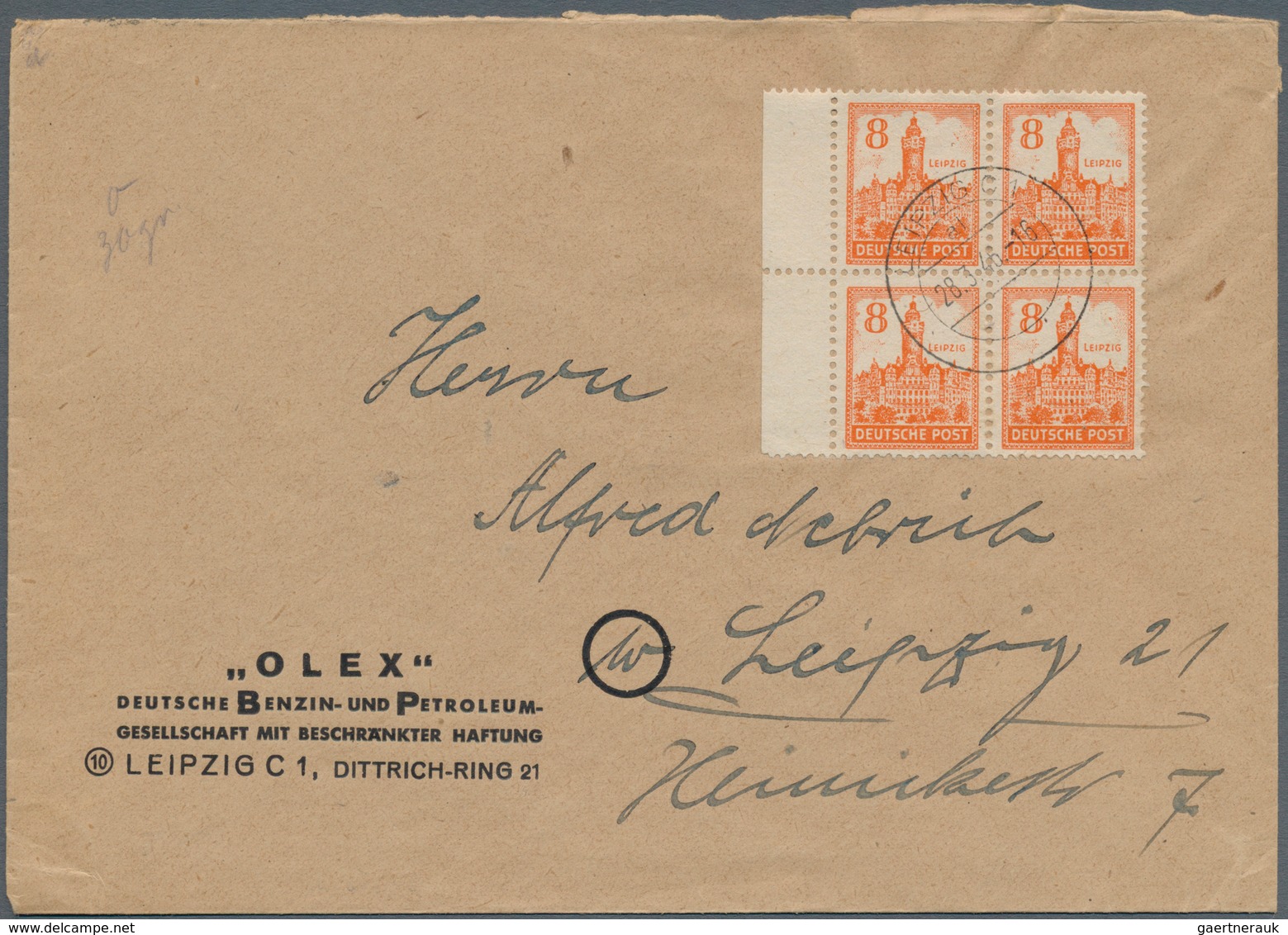 20099 Sowjetische Zone - West-Sachsen: 1946, 8 Pf Lebhaftrotorange, 4er-Block Vom Linken Bogenrand, Dabei - Other & Unclassified