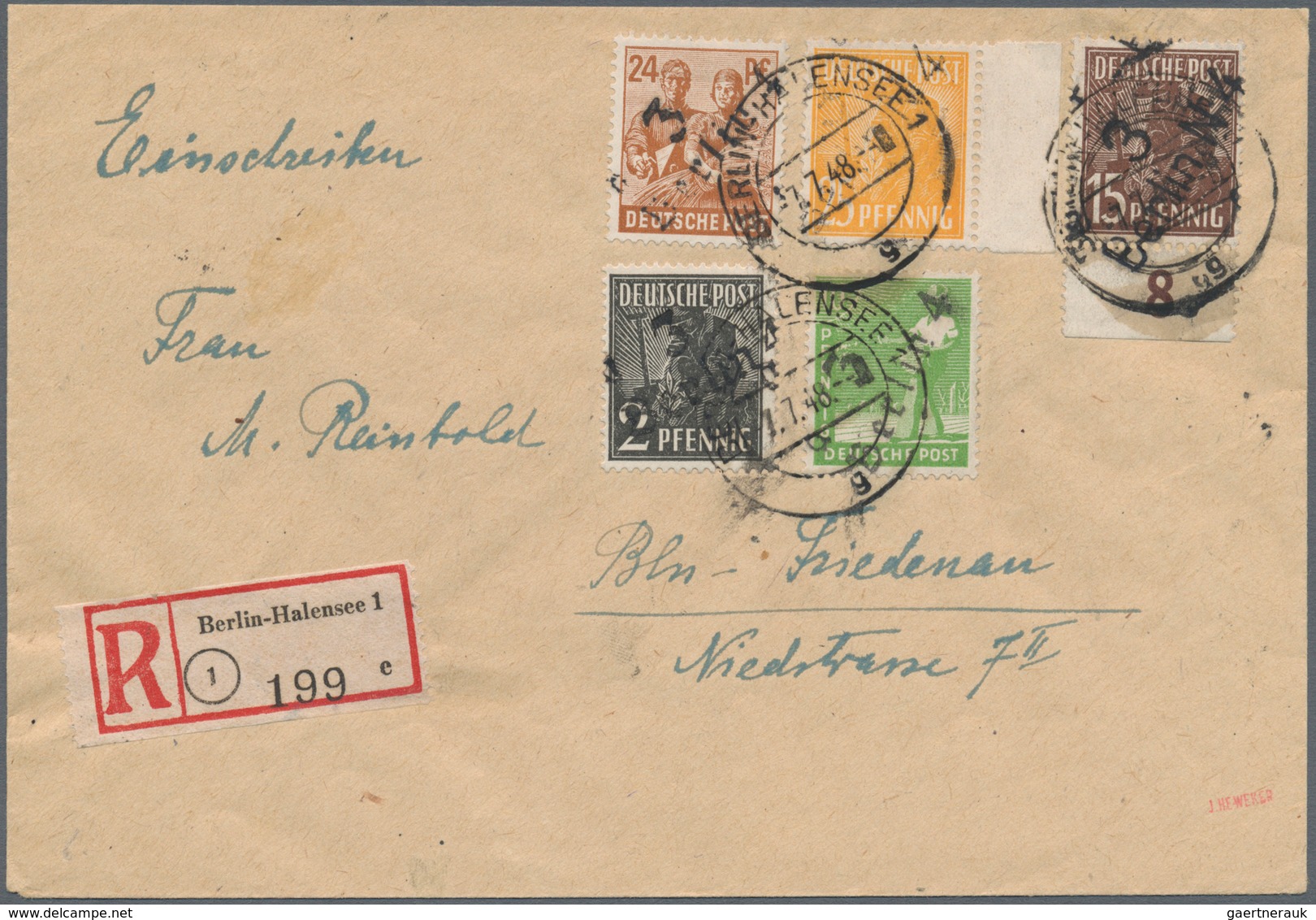 20106 Sowjetische Zone - Bezirkshandstempel - I - Bez. 3 (Berlin): 1948, Freimarken 2 Pf, 10 Pf, 15 Pf, 25 - Other & Unclassified