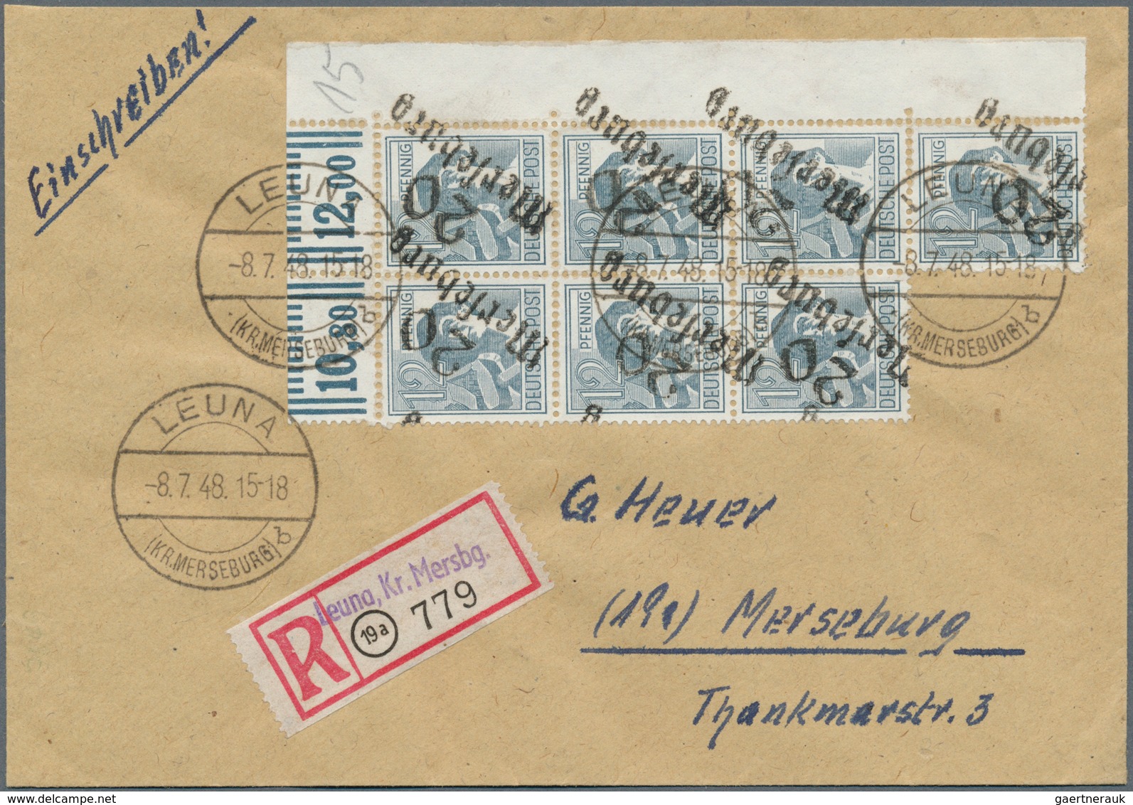 20112 Sowjetische Zone - Bezirkshandstempel - IV - Bez. 20 (Halle): 1948, 12 Pf Arbeiter Mit Handstempelau - Other & Unclassified