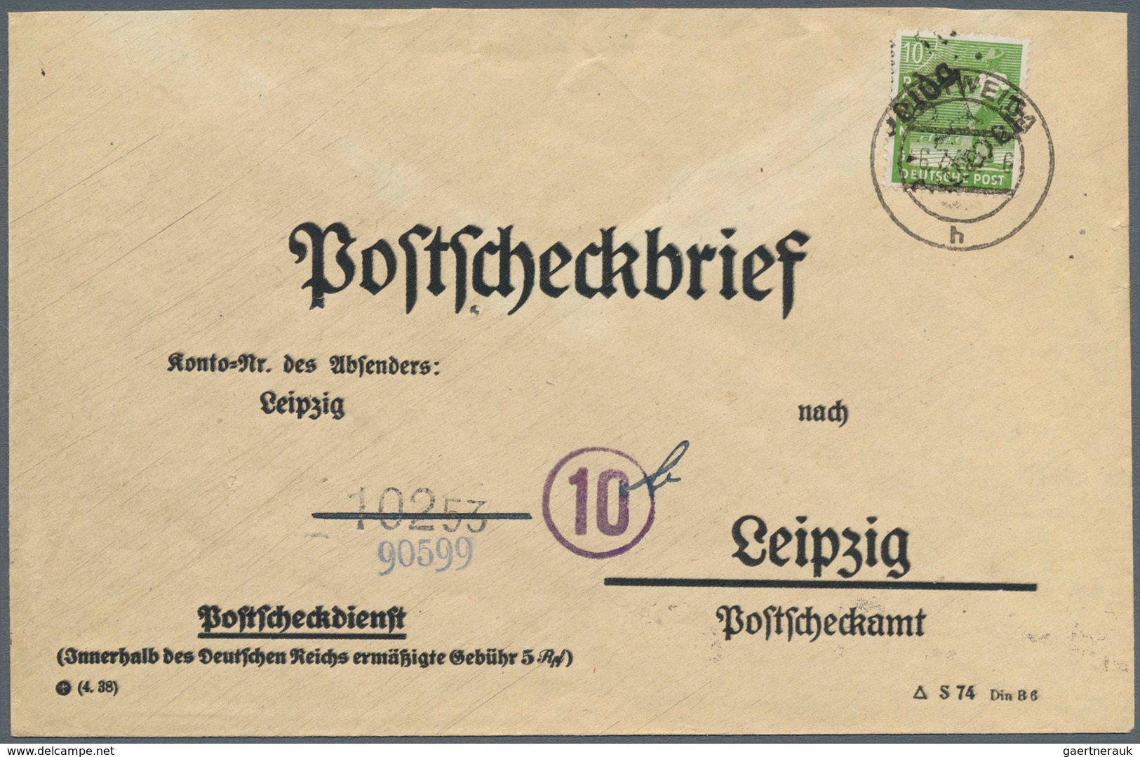 20117 Sowjetische Zone - Bezirkshandstempel - V - Bez. 27 (Leipzig): 1948, 10 Pf Arbeiter Mit Handstempela - Other & Unclassified