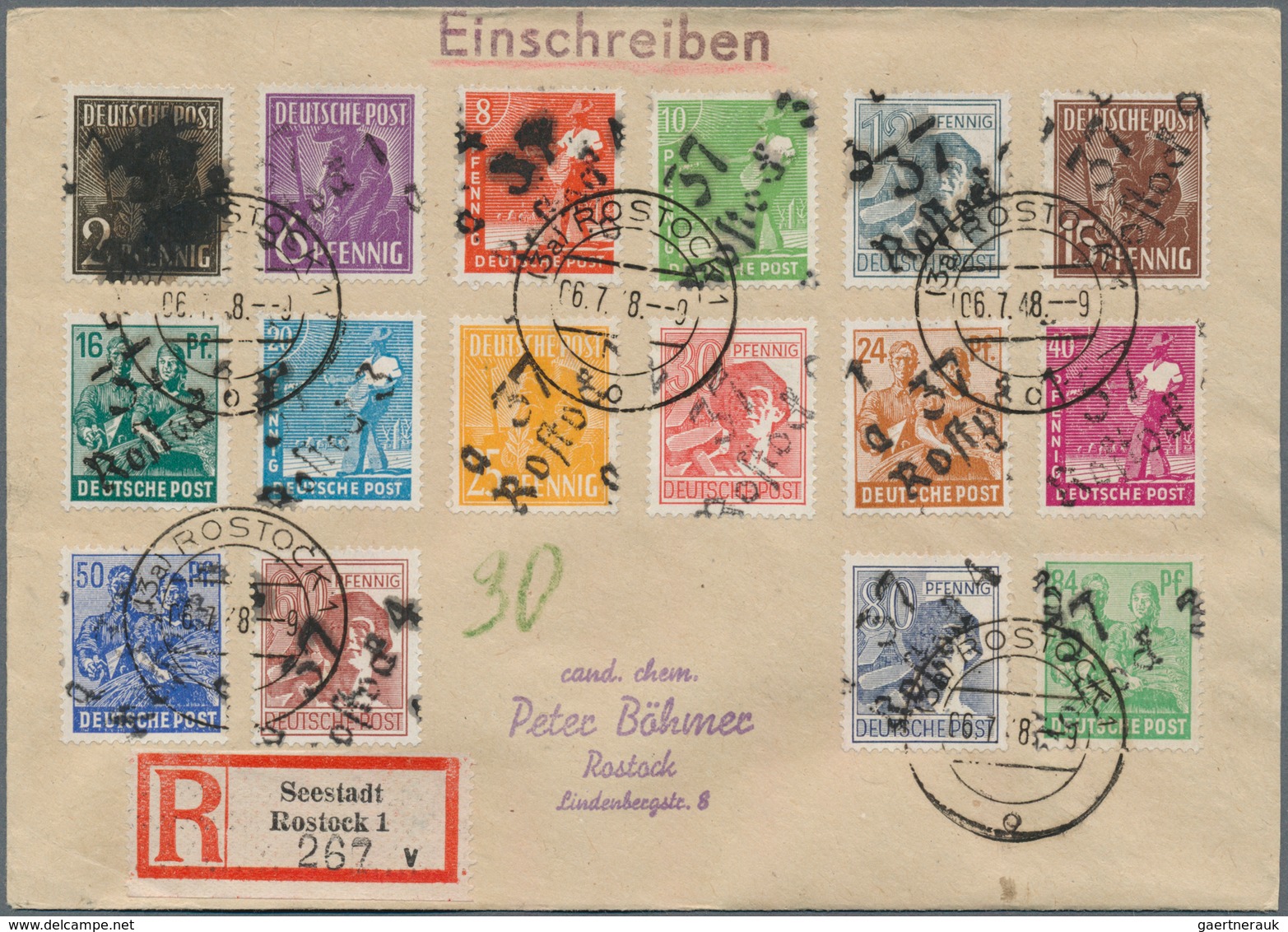 20125 Sowjetische Zone - Bezirkshandstempel - VIII - Bez. 37 (Schwerin): 1948, Bezirkshandstempelaufdruck - Autres & Non Classés