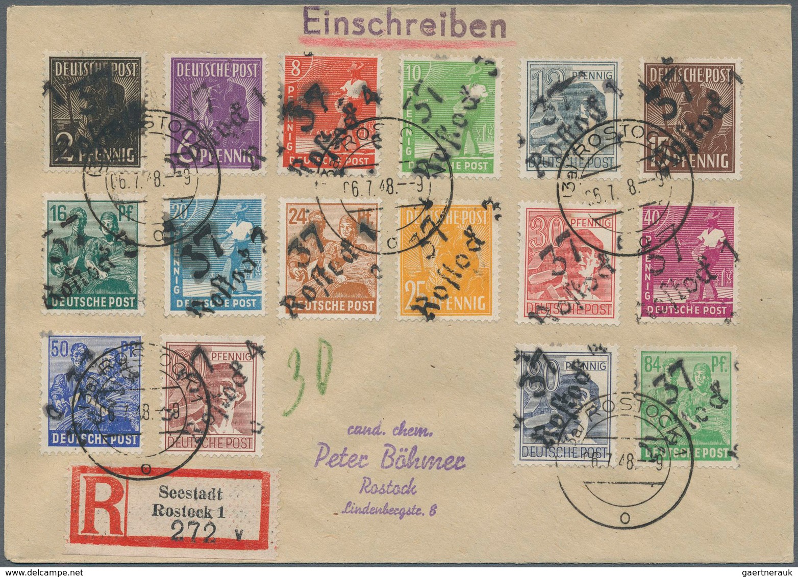 20126 Sowjetische Zone - Bezirkshandstempel - VIII - Bez. 37 (Schwerin): 1948, Sammlerbrief Mit Arbeitersa - Other & Unclassified