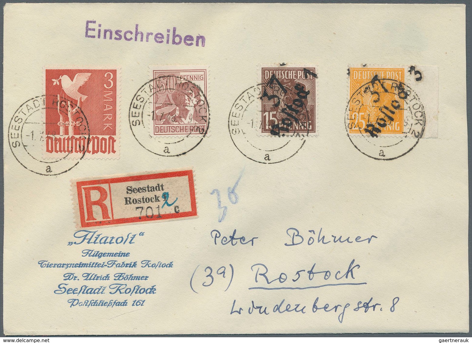 20128 Sowjetische Zone - Bezirkshandstempel - VIII - Bez. 37 (Schwerin): 1948, Freimarke 15 Pf U.a. Auf Po - Other & Unclassified