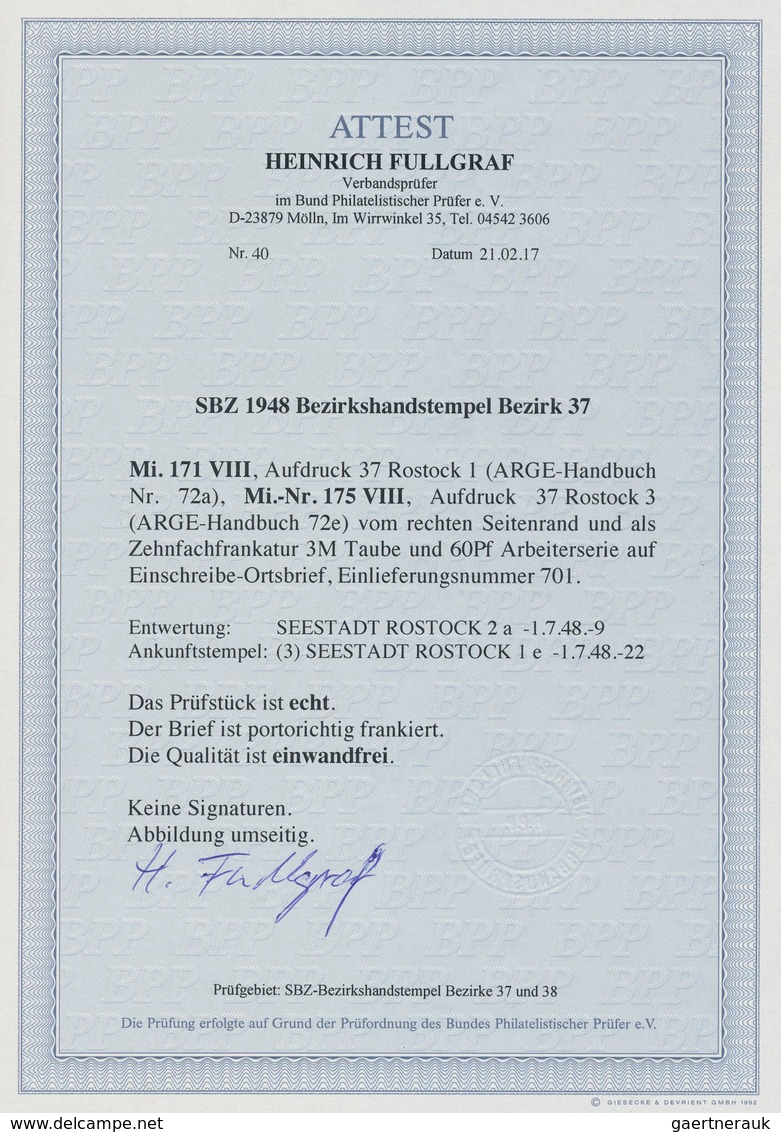 20128 Sowjetische Zone - Bezirkshandstempel - VIII - Bez. 37 (Schwerin): 1948, Freimarke 15 Pf U.a. Auf Po - Other & Unclassified