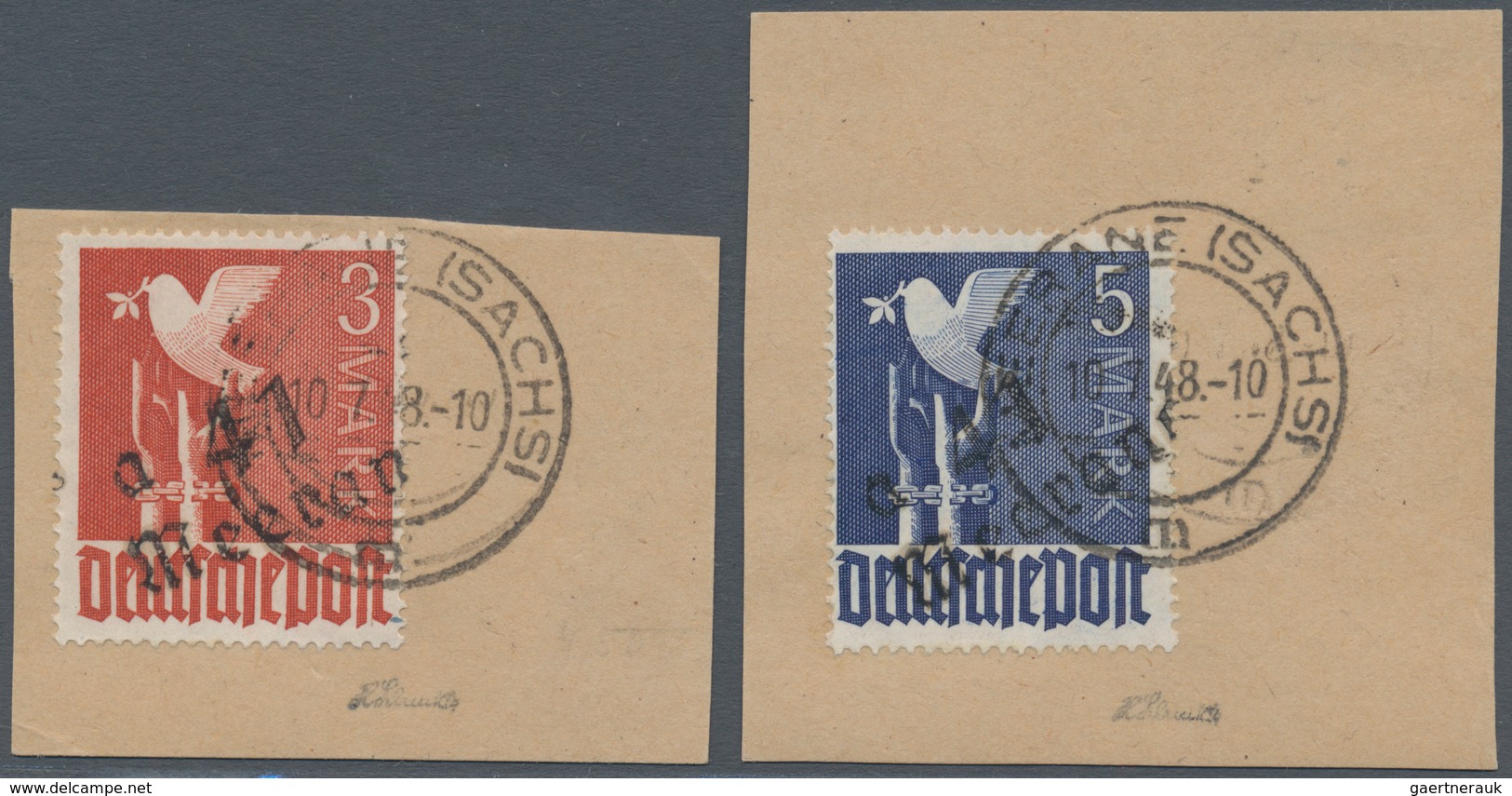 20133 Sowjetische Zone - Bezirkshandstempel - X - Bez. 41 (Chemnitz): 1948, 3 Mark Und 5 Mark Friedenstaub - Other & Unclassified