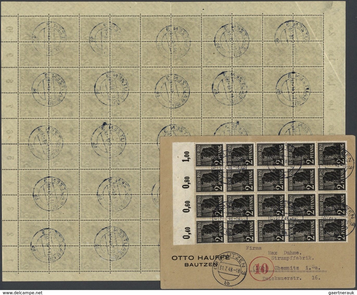 20134 Sowjetische Zone - Zehnfachfrankaturen: 1948, 2 Pf Braunschwarz Arbeiter, 120 Stück, Dabei Vordersei - Other & Unclassified