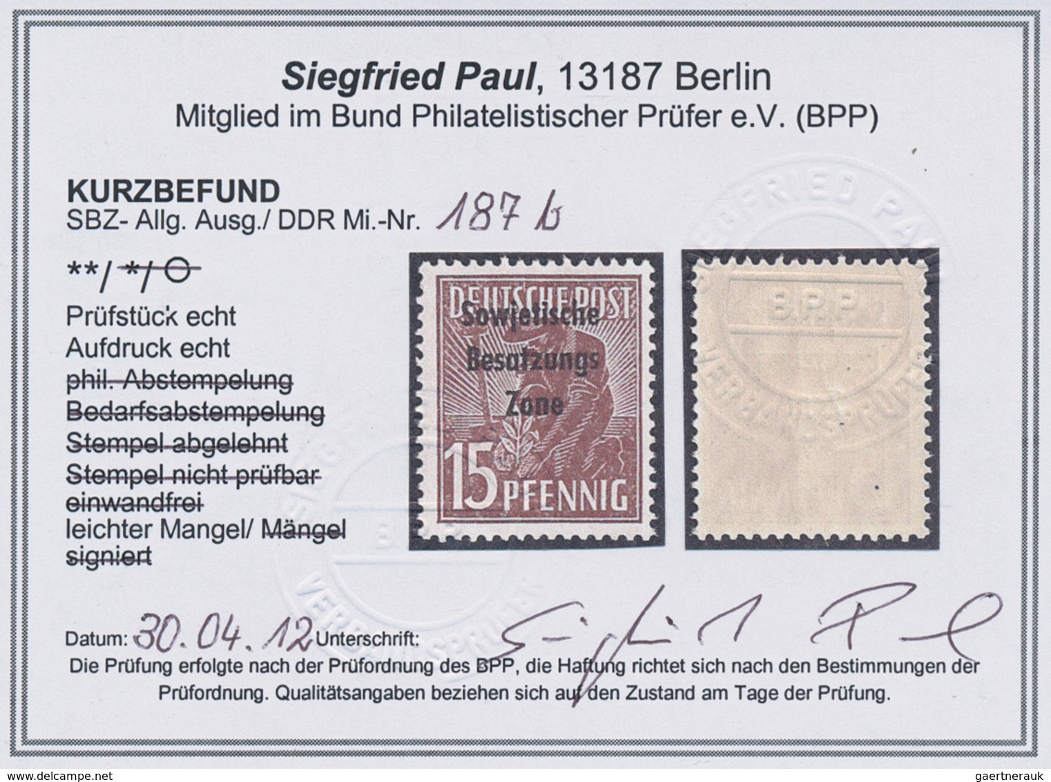 20140 Sowjetische Zone - Allgemeine Ausgaben: 1948, 15 Pfg. Maschinenaufdruck Dunkelbraun, Postfrisch Mit - Other & Unclassified