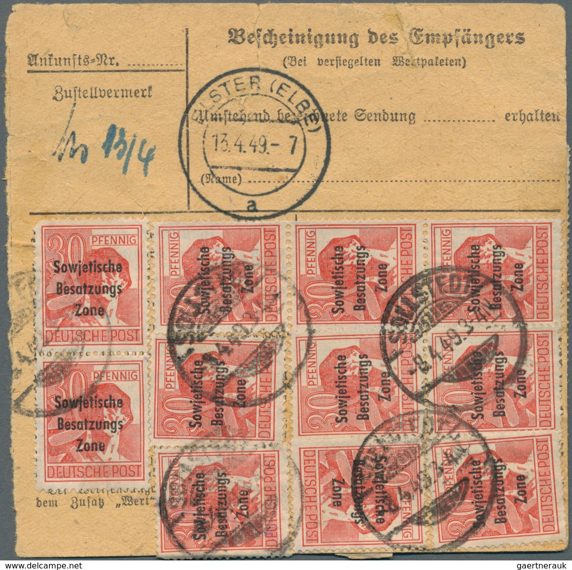 20141 Sowjetische Zone - Allgemeine Ausgaben: 1948, 30 Pf Arbeiter Maschinenaufdruck, 3 Versch. Paketkarte - Other & Unclassified