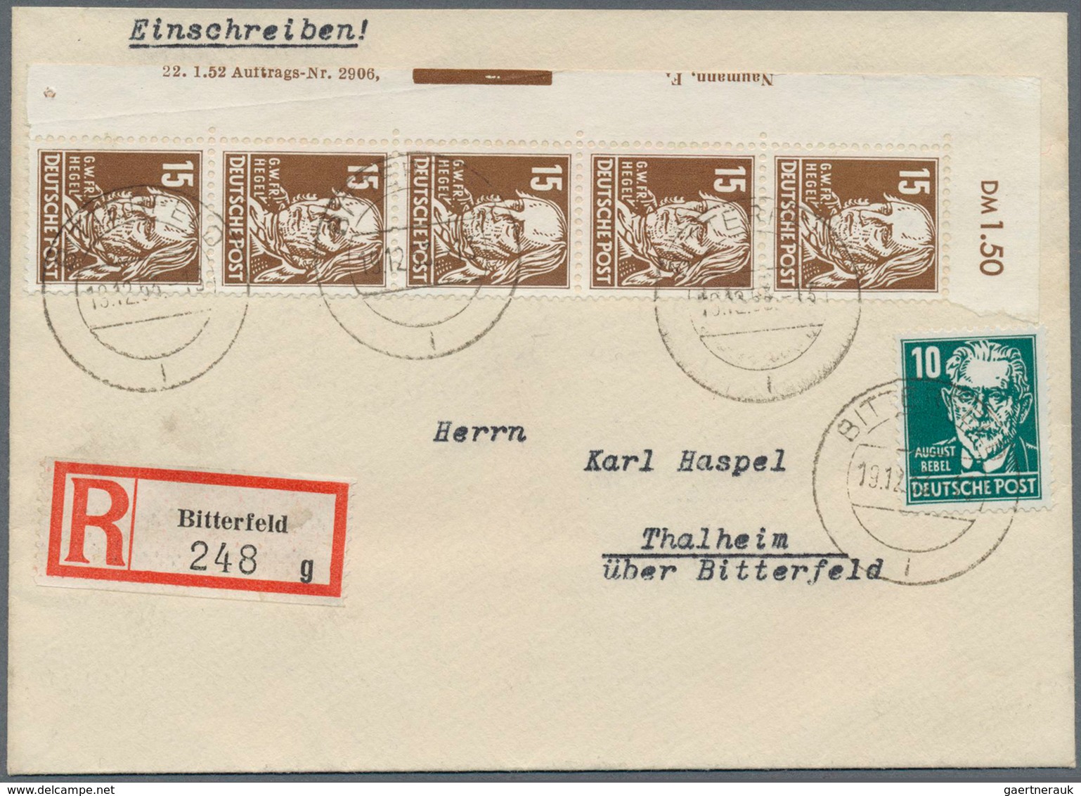 20156 Sowjetische Zone - Allgemeine Ausgaben: 1948/1951, 15 Pf Schwarzorangebraun Köpfe, 5er-Streifen Vom - Other & Unclassified