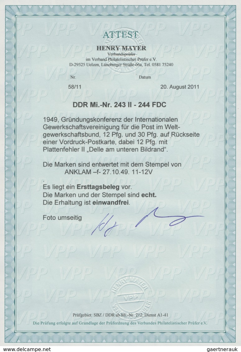 20180 DDR: 1949, "Postgewerkschaft" Komplett Auf Blankokarte Mit Ersttagsstempel ANKLAM F, 27.10.49 In Tad - Other & Unclassified