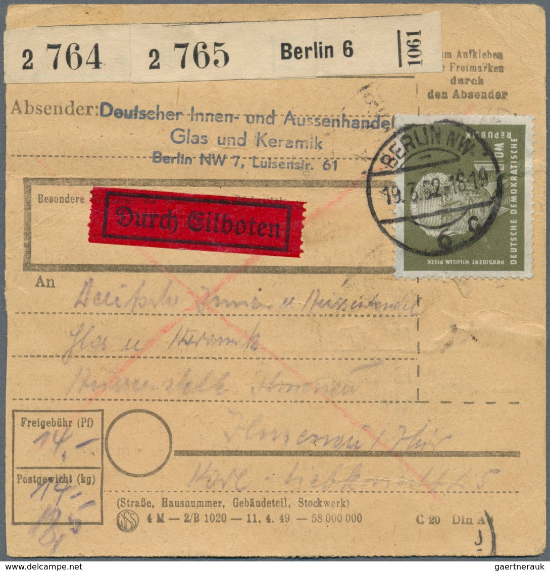 20187 DDR: 1952, 1 M Oliv Pieck, 14 Stück Als Portogerechte Massen-MeF Auf Eilboten-Paketkarte Für Zwei Pa - Other & Unclassified